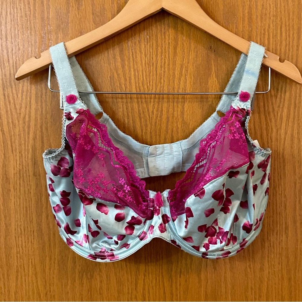 Elomi 36H Light Teal and Hot Pink Floral Bra